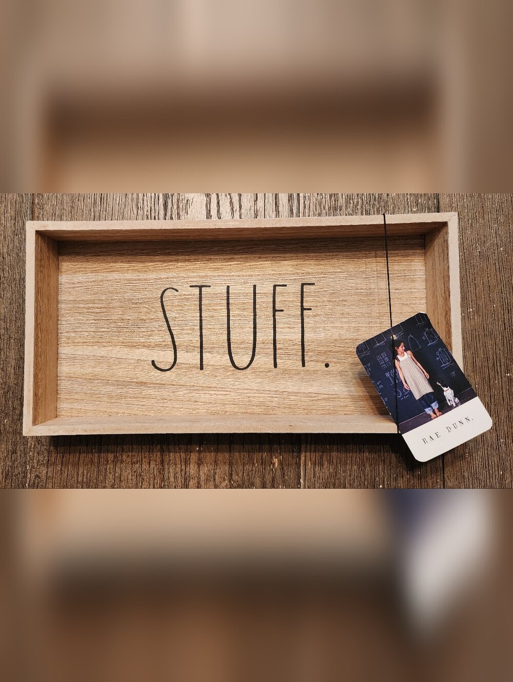 NWT Rae Dunn "Stuff" Wooden Tray, 12"×6"×1.5"